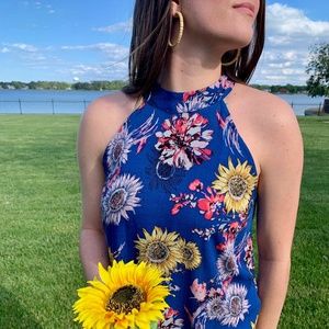 NWT Sunflower Floral Print Sleeveless Halter top